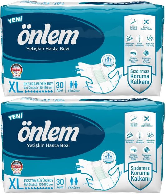 Önlem Yetişkin Bezi Bel Bantlı Tekstil Yüzey XL - Extra Large - Ekstra Büyük 60 Adet (2PK*30)