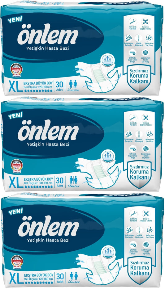 Önlem Yetişkin Bezi Bel Bantlı Tekstil Yüzey XL - Extra Large - Ekstra Büyük 90 Adet (3PK*30)