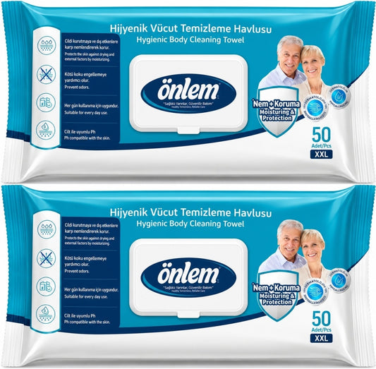 Önlem Hijyenik Vücut Temizleme Islak Mendil Havlu 100 Yaprak (2PK*50)