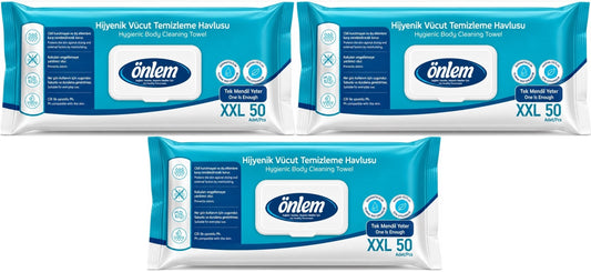 Önlem Hijyenik Vücut Temizleme Islak Mendil Havlu 150 Yaprak (Ebat XXL) (3PK*50)