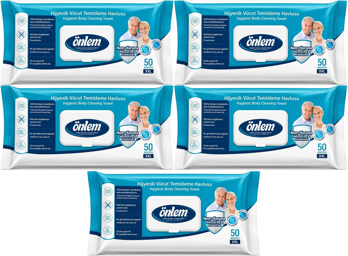 Önlem Hijyenik Vücut Temizleme Islak Mendil Havlu 250 Yaprak (5PK*50)