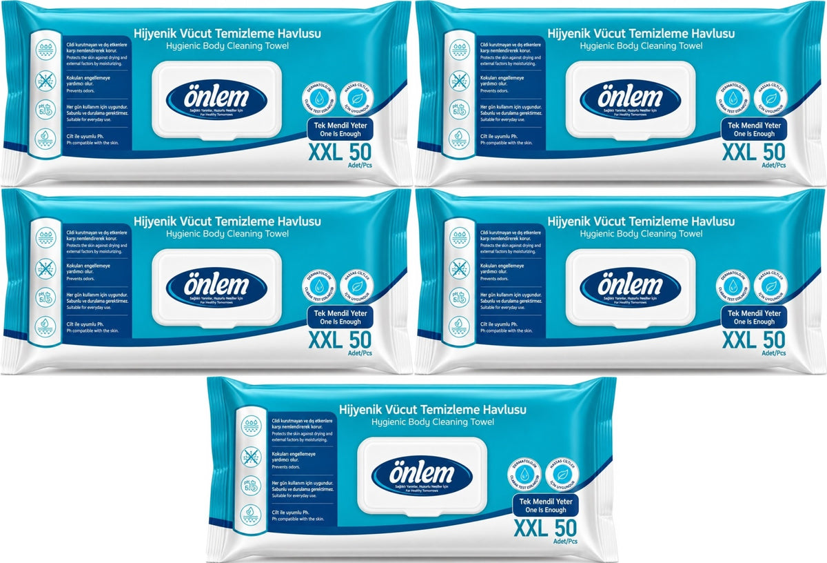 Önlem Hijyenik Vücut Temizleme Islak Mendil Havlu 250 Yaprak (Ebat XXL) (5PK*50)