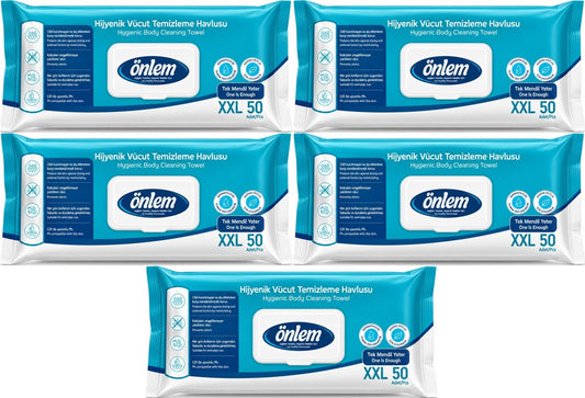 Önlem Hijyenik Vücut Temizleme Islak Mendil Havlu 250 Yaprak (Ebat XXL) (5PK*50)