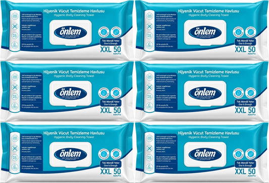 Önlem Hijyenik Vücut Temizleme Islak Mendil Havlu 300 Yaprak (Ebat XXL) (6PK*50)