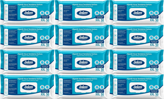 Önlem Hijyenik Vücut Temizleme Islak Mendil Havlu 600 Yaprak (Ebat XXL) (12PK*50)