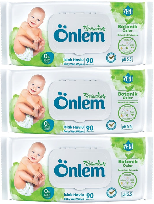 Önlem Islak Havlu Mendil 90 Yaprak Botanika Özlü (3 Lü Set) Plastik Kapaklı 270 Yaprak