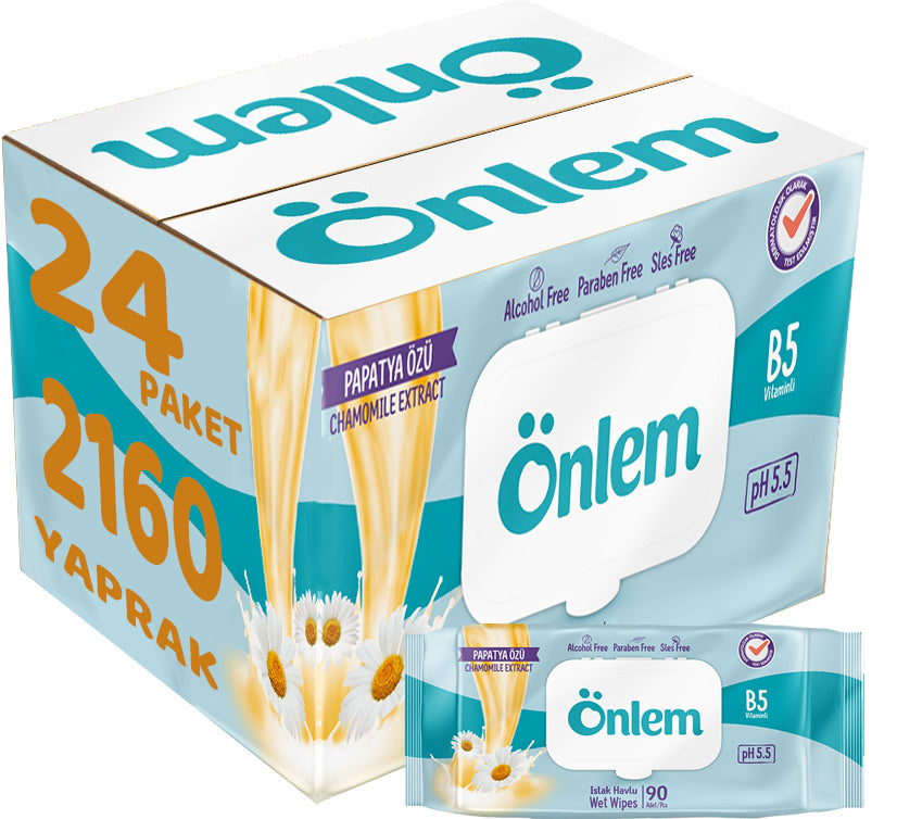 Önlem Islak Havlu Mendil 90 Yaprak Papatya Özü (24 Lü Set) Plastik Kapaklı 2160 Yaprak