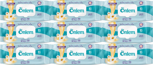 Önlem Islak Havlu Mendil 90 Yaprak Papatya Özü (9 Lu Set) Plastik Kapaklı 810 Yaprak