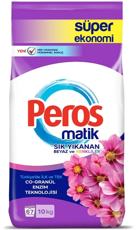 Peros Matik Toz Çamaşır Deterjanı 10KG Yıldız Çiçeği (Sık Yıkananlar Beyaz ve Renkliler) 67 Yıkama