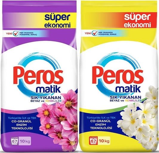 Peros Matik Toz Çamaşır Deterjanı 20KG Yıldız-Yasemin Çiçeği (Beyaz ve Renkli)(134 Yıkama)(2PK*10KG)