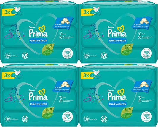 Prima Islak Havlu Mendil Temiz ve Ferah (Bitki Bazlı) 12 Li Set (4PK*3) 624 Yaprak