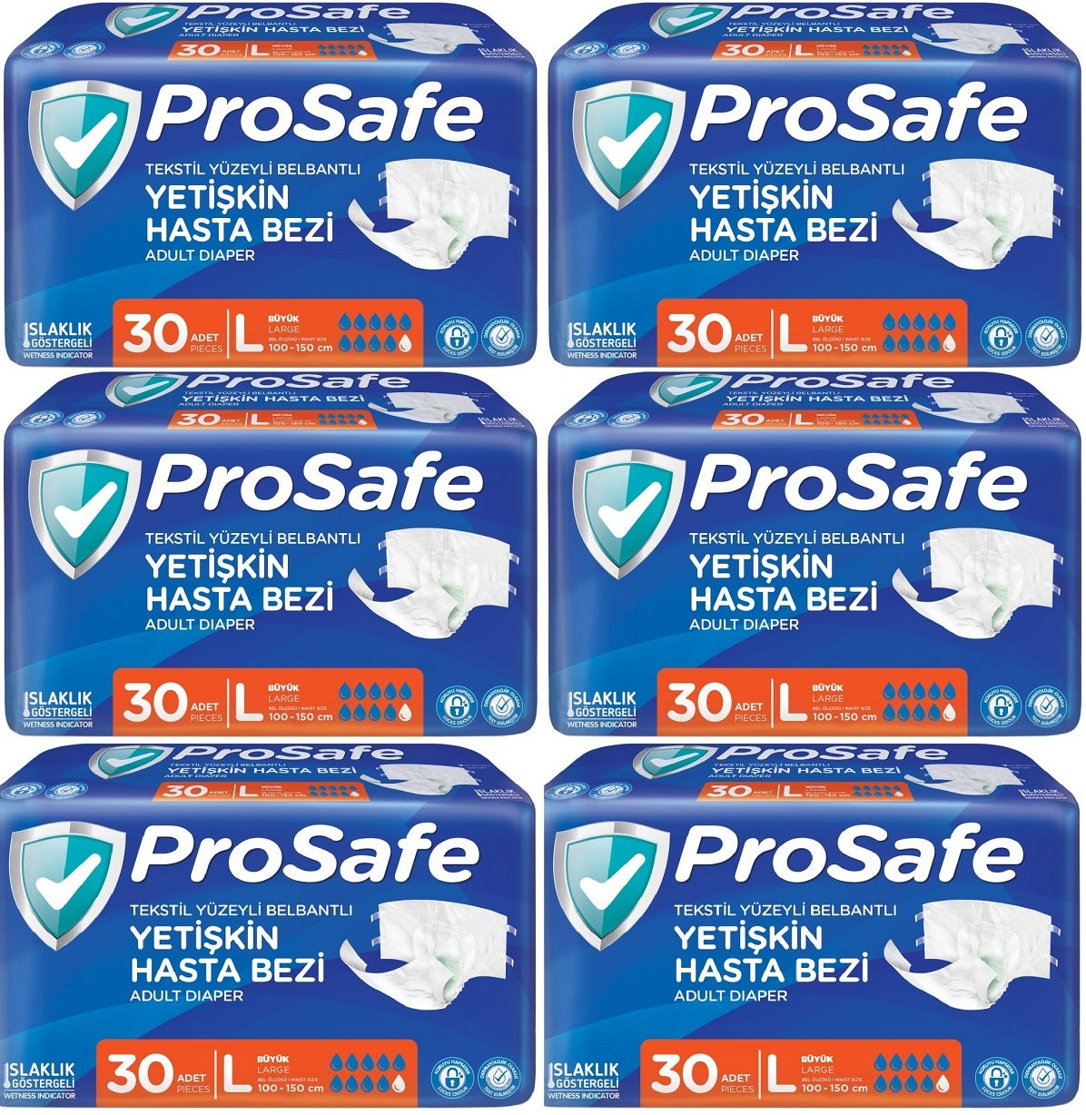 Prosafe Yetişkin Bezi Bel Bantlı Tekstil Yüzey L - Large - Büyük Boy 180 Adet