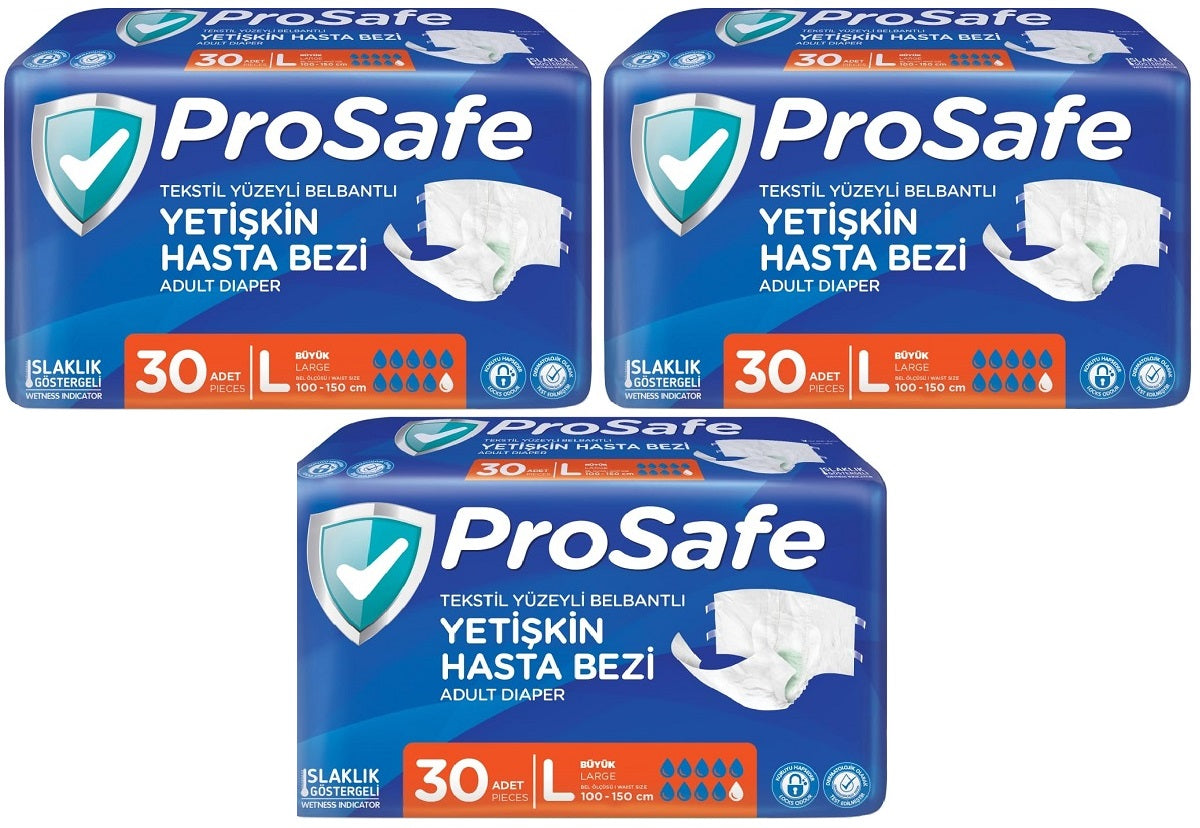 Prosafe Yetişkin Bezi Bel Bantlı Tekstil Yüzey L - Large - Büyük Boy 90 Adet