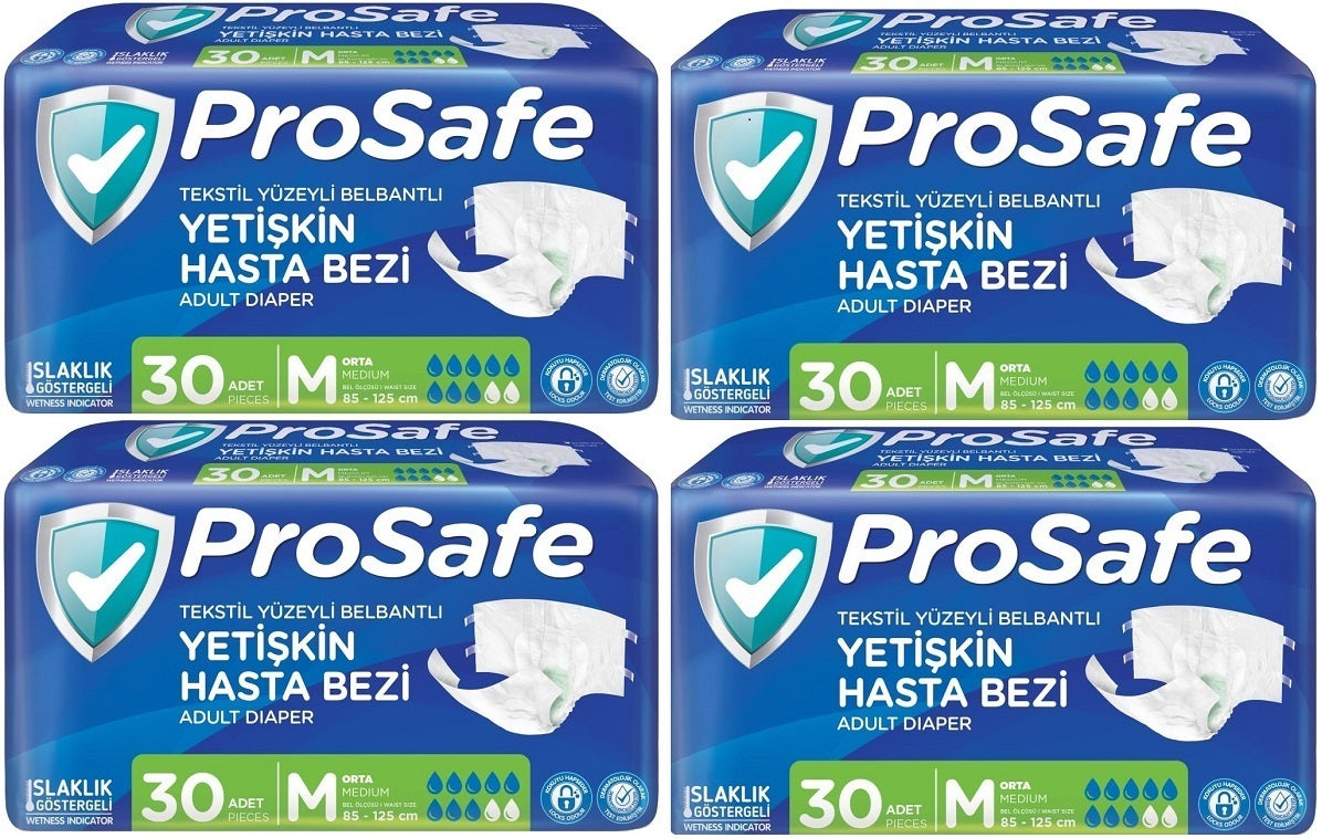 Prosafe Yetişkin Bezi Bel Bantlı Tekstil Yüzey M - Medium - Orta Boy 120 Adet (4PK*30)