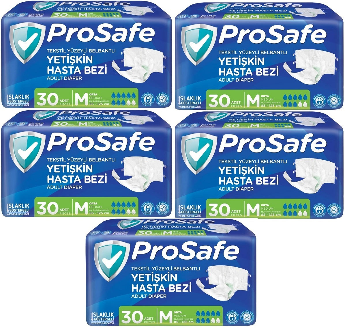 Prosafe Yetişkin Bezi Bel Bantlı Tekstil Yüzey M - Medium - Orta Boy 150 Adet (5PK*30)