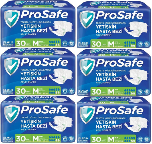 Prosafe Yetişkin Bezi Bel Bantlı Tekstil Yüzey M - Medium - Orta Boy 180 Adet (6PK*30)