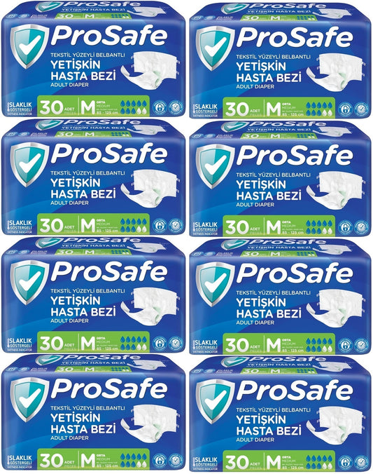 Prosafe Yetişkin Bezi Bel Bantlı Tekstil Yüzey M - Medium - Orta Boy 240 Adet (8PK*30)