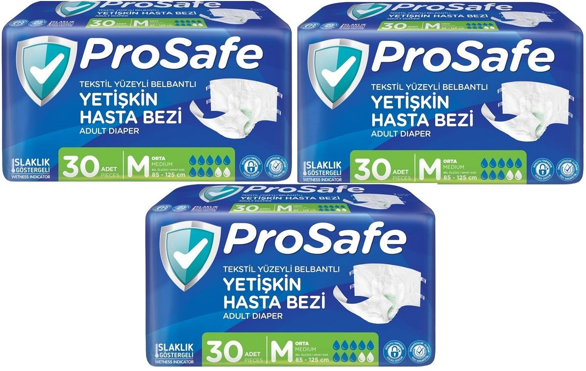 Prosafe Yetişkin Bezi Bel Bantlı Tekstil Yüzey M - Medium - Orta Boy 90 Adet (3PK*30)