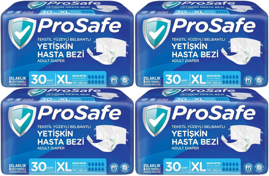 Prosafe Yetişkin Bezi Bel Bantlı Tekstil Yüzey XL-Extra Large Boy 120 Adet (4PK*30)