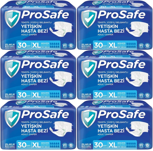 Prosafe Yetişkin Bezi Bel Bantlı Tekstil Yüzey XL-Extra Large Boy 180 Adet (6PK*30)