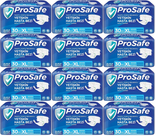 Prosafe Yetişkin Bezi Bel Bantlı Tekstil Yüzey XL-Extra Large Boy 360 Adet (12PK*30)