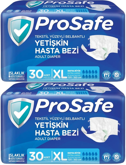 Prosafe Yetişkin Bezi Bel Bantlı Tekstil Yüzey XL-Extra Large Boy 60 Adet (2PK*30)