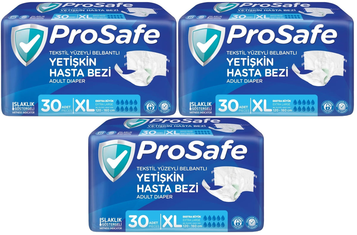 Prosafe Yetişkin Bezi Bel Bantlı Tekstil Yüzey XL-Extra Large Boy 90 Adet (3PK*30)