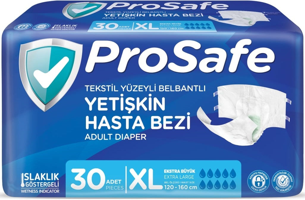 Prosafe Yetişkin Bezi Bel Bantlı Tekstil Yüzey XL - Extra Large - Ekstra Büyük Boy  30 Adet Tekli Pk