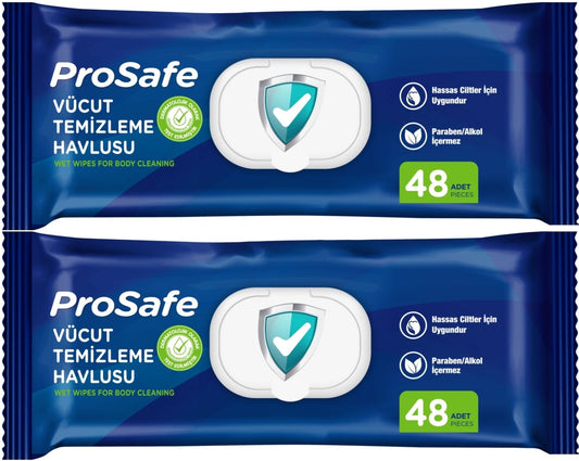 Prosafe Yetişkin Vücut Temizleme Islak Mendil Havlu 48 Yaprak XL (2 Li Set) Plastik Kapak
