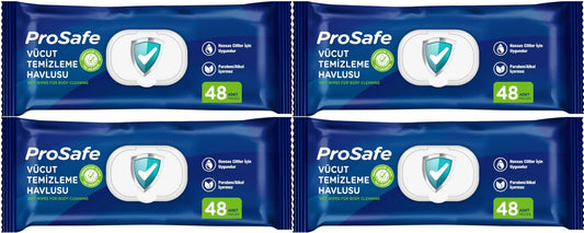 Prosafe Yetişkin Vücut Temizleme Islak Mendil Havlu 48 Yaprak XL (4 Lü Set) Plastik Kapak