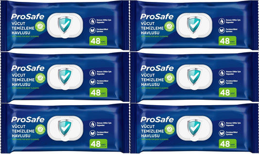 Prosafe Yetişkin Vücut Temizleme Islak Mendil Havlu 48 Yaprak XL (6 Lı Set) Plastik Kapak