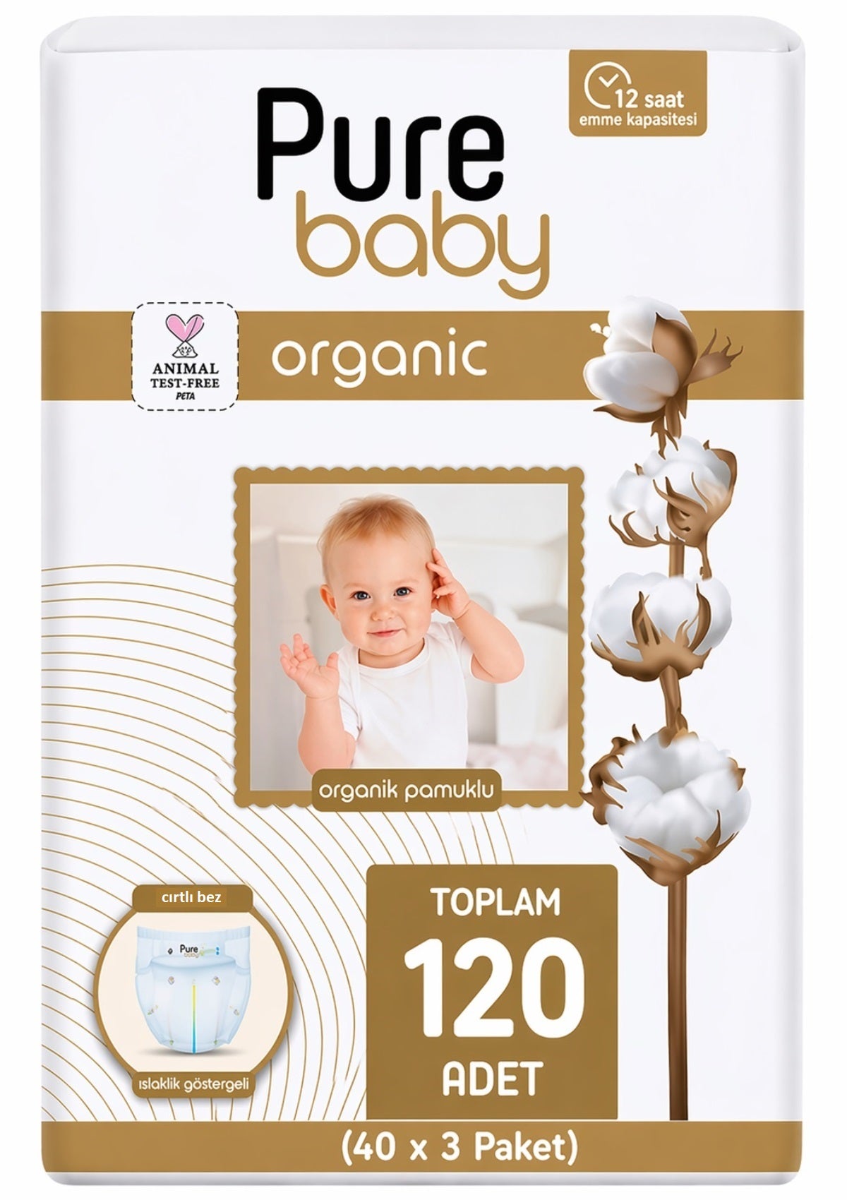Pure Baby Organik Bebek Bezi 5 Beden 11-20 KG Junior 120 Adet Aylık Fırsat Pk