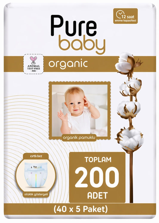Pure Baby Organik Bebek Bezi 5 Beden 11-20 KG Junior 200 Adet Mega Fırsat Pk