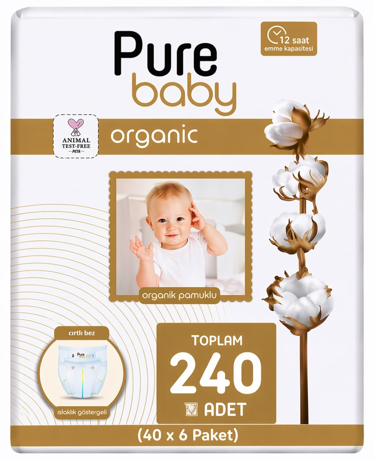 Pure Baby Organik Bebek Bezi 5 Beden 11-20 KG Junior 240 Adet Ekstra Fırsat Pk
