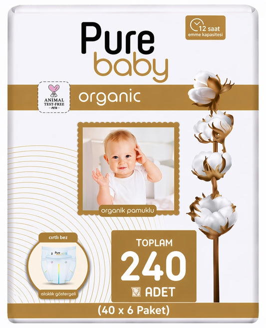 Pure Baby Organik Bebek Bezi 5 Beden 11-20 KG Junior 240 Adet Ekstra Fırsat Pk