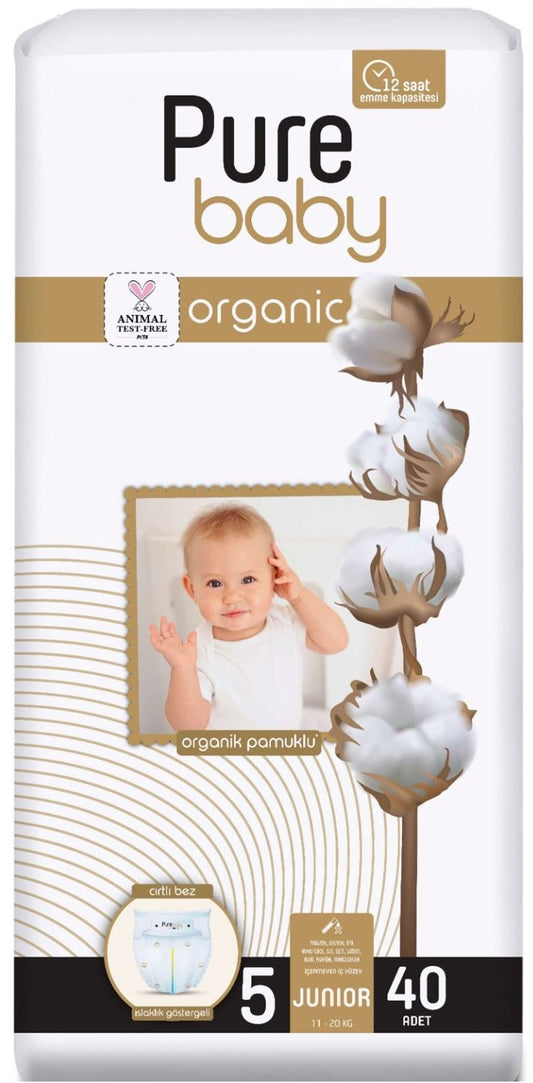 Pure Baby Organik Bebek Bezi 5 Beden 11-20 KG Junior 40 Adet Ekonomik Pk