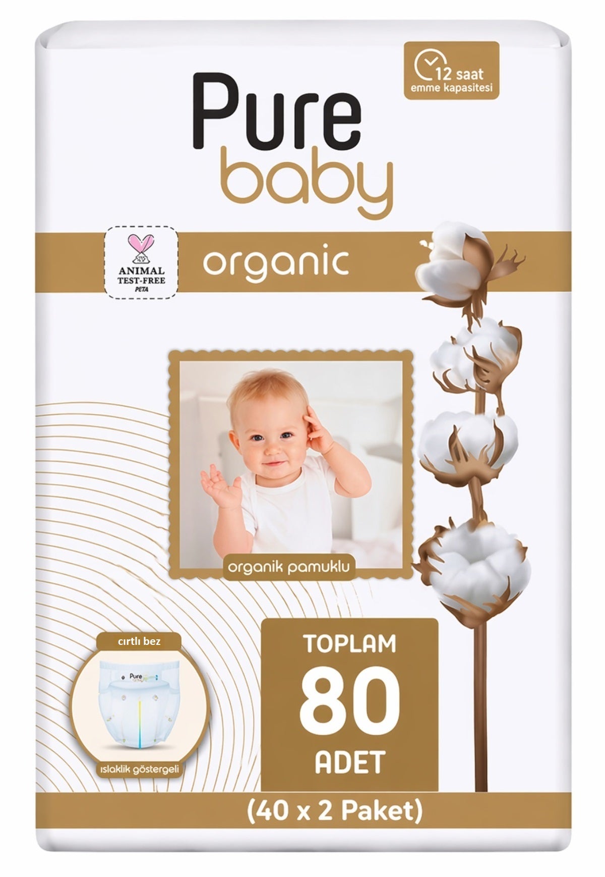 Pure Baby Organik Bebek Bezi 5 Beden 11-20 KG Junior 80 Adet Ekonomik Fırsat Pk