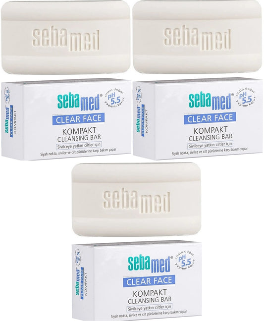Sebamed Clear Face Kompakt Yüz Temizleme  Barı Sabun Sivilceye Yatkın Cilt 100GR (3 Lü Set)