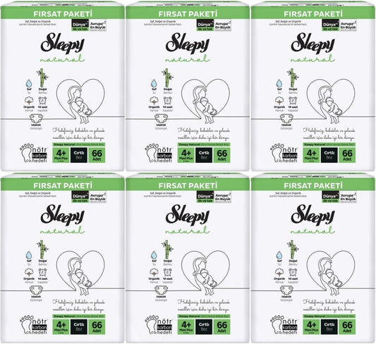 Sleepy Bebek Bezi Naturel 4+ Beden 9-16 KG Maxi Plus 396 Adet Ekstra Fırsat Pk