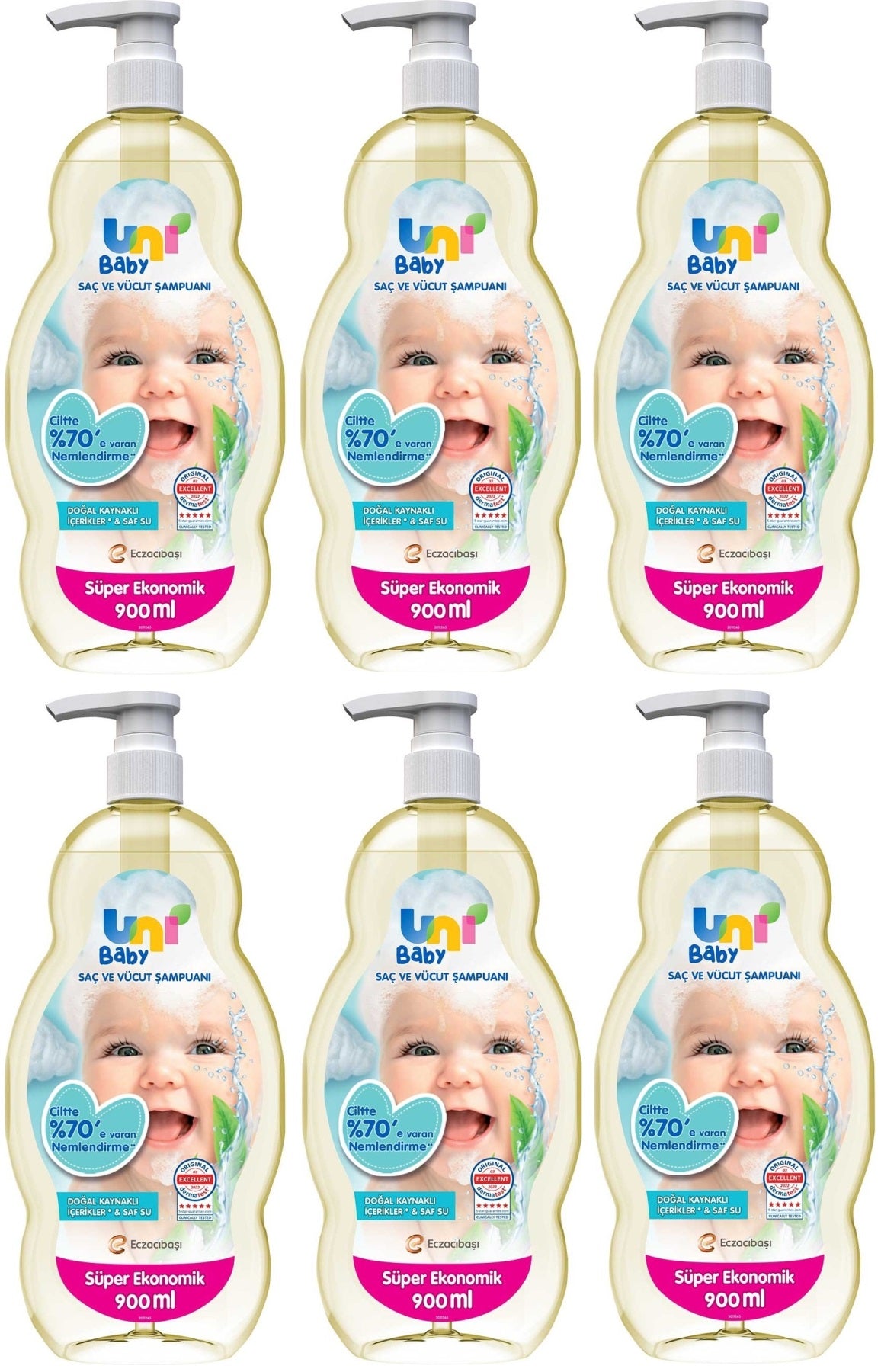 Uni Baby Bebek Saç ve Vücut Şampuanı 900ML Klasik (Pompalı) (6 Lı Set)