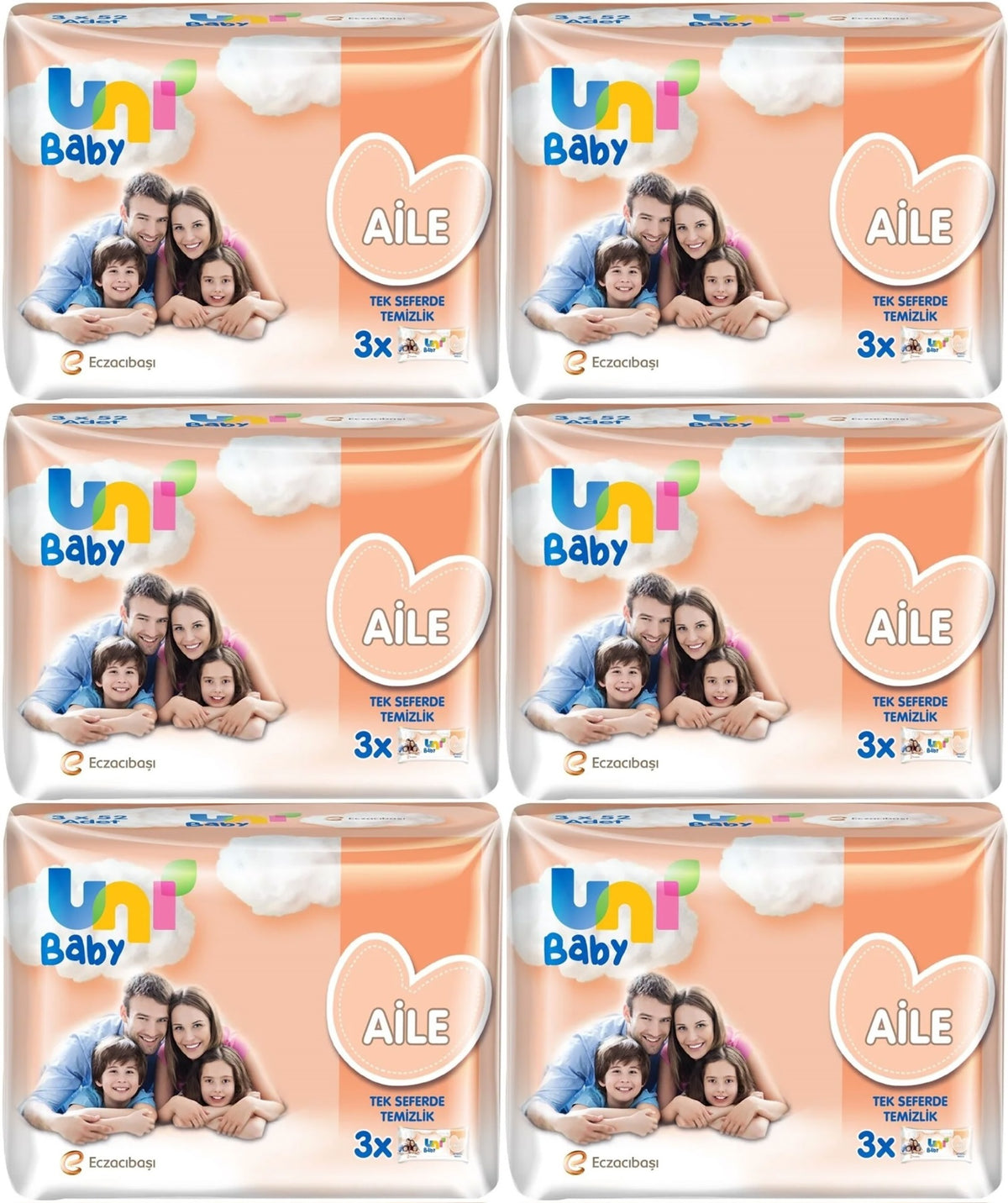 Uni Baby Islak Havlu Mendil Aile 52 Yaprak (18 Li Set) 936 Yaprak (6PK*3)
