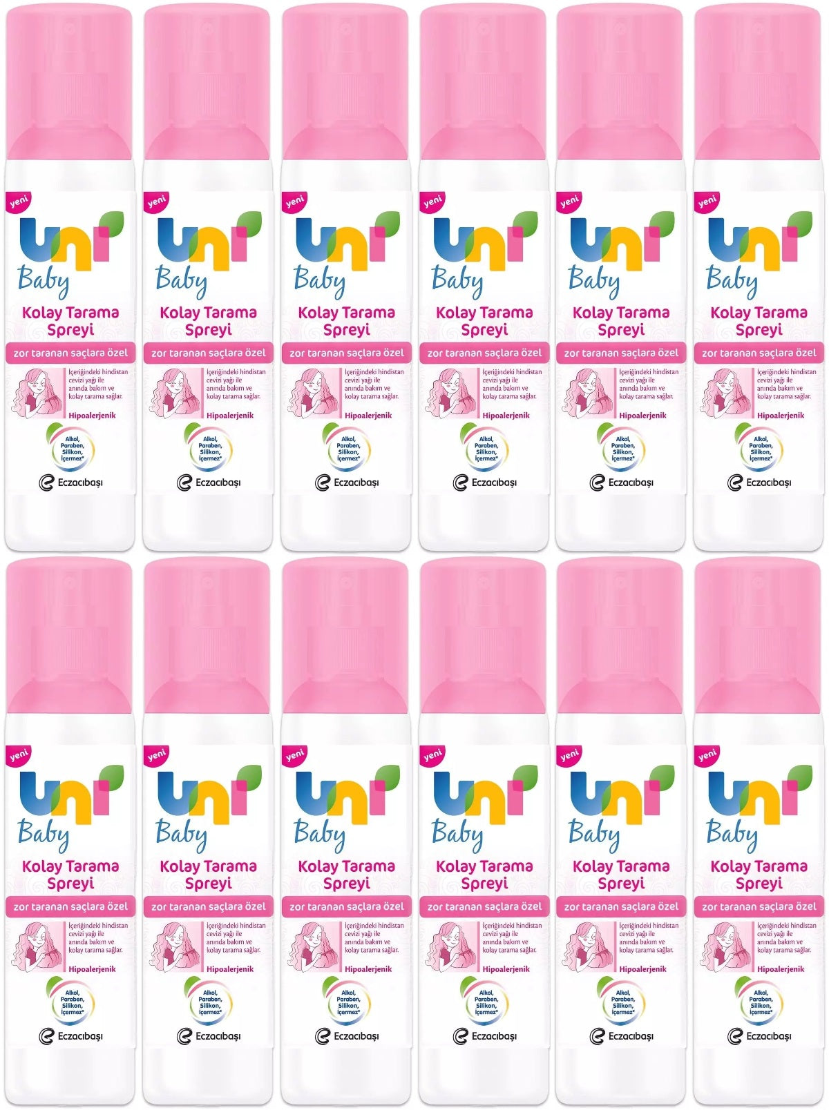 Uni Baby Kolay Saç Tarama Spreyi 200ML (Yeni) Zor Taranan Saçlara Özel (12 Li Set)