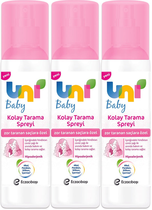 Uni Baby Kolay Saç Tarama Spreyi 200ML (Yeni) Zor Taranan Saçlara Özel (3 Lü Set)