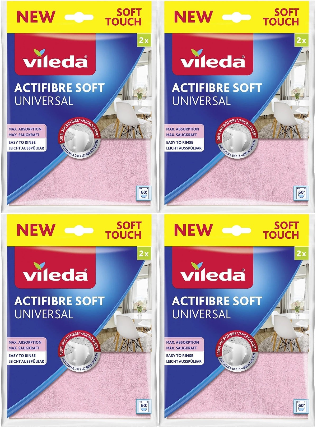 Vileda Actifibre Soft Universal New Soft Touch (Paket içi 2 Li) (4 Lü Set)