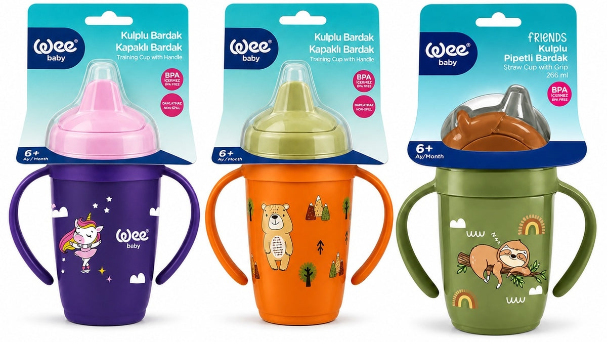 Wee Baby Friends Kulplu Pipetli Bardak 265 ML (Kod:339) Seçenekli - Yeşil
